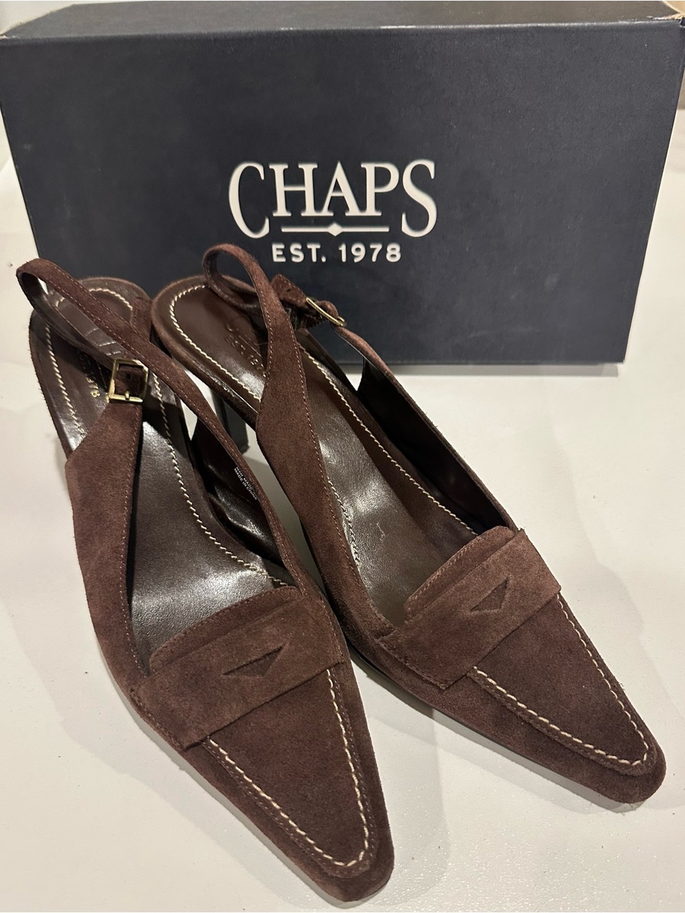 Chaps Brown Suede Pointed Slingback Loafers